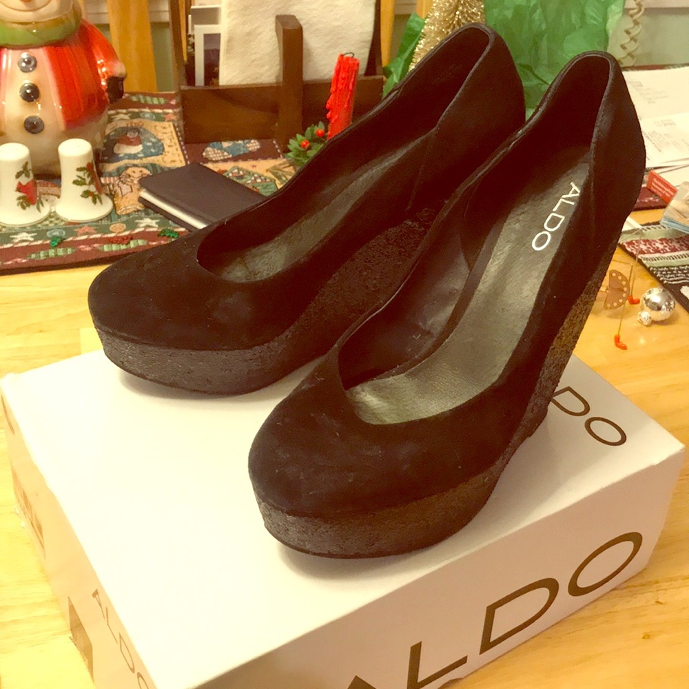Aldo Black & Glitter Wedge Heels